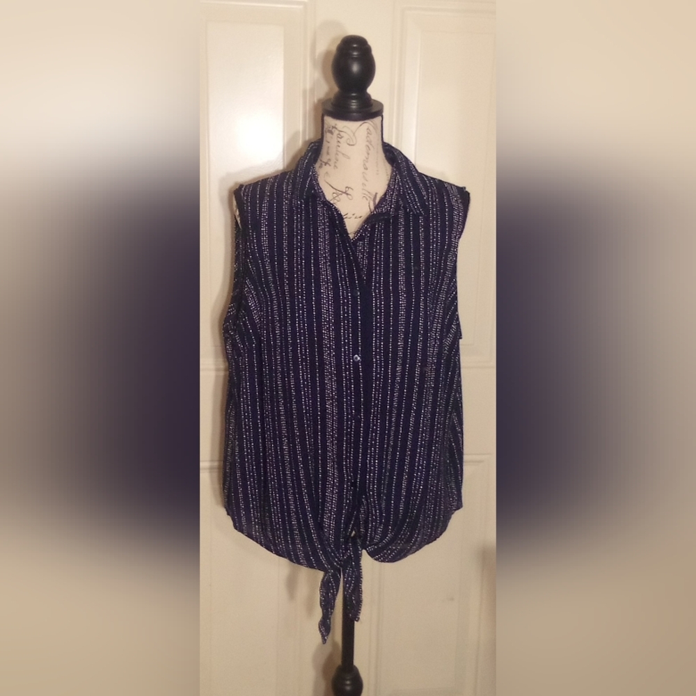 Adrianna Papell Blouse Women Casual Size Extra Large Color Blue And White